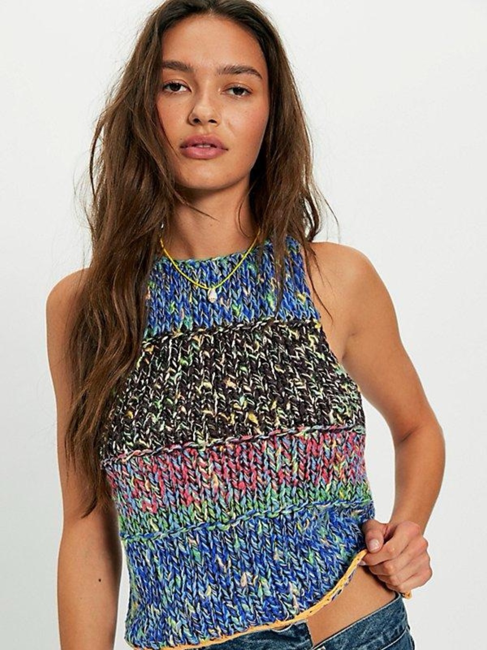 NWT FREE PEOPLE Flea Market Knit Tank | Camp Crush Combo MSRP $128 Size S